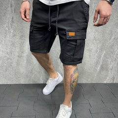 Men's Drawstring Cargo Short Pants Flap Pocket Loose Work Shorts