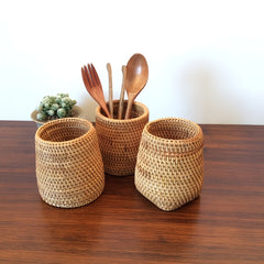 Handwoven Rattan Pen Holder Organizer Box for Home Office