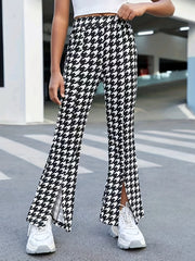 Houndstooth High Waist Side Split Pants for Streetwear