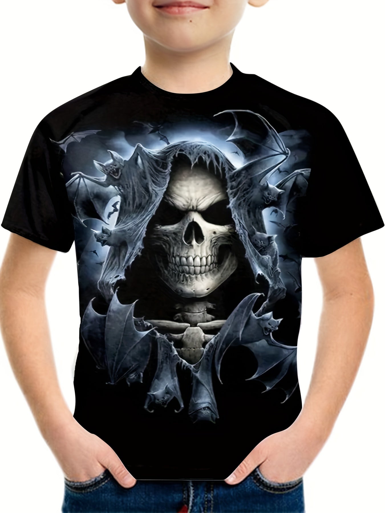 Kids Skull Print T-shirt Halloween Pullover