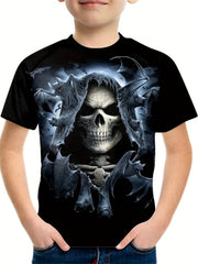 Kids Skull Print T-shirt Halloween Pullover