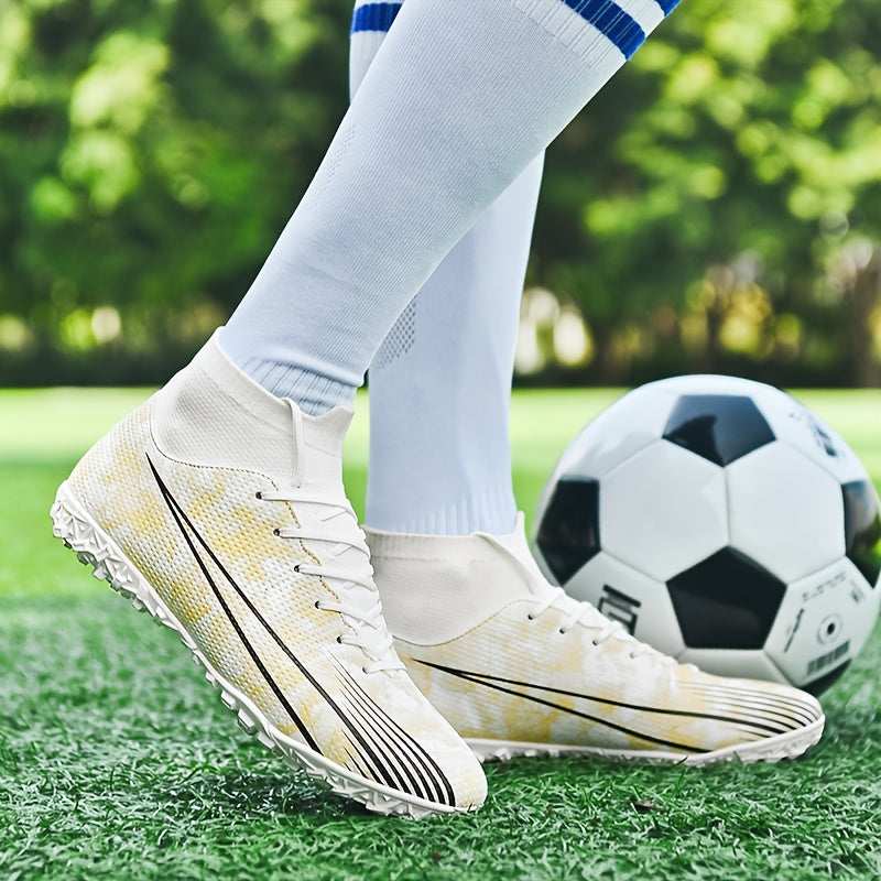 Men's High Top Turf Football Boots Anti skid Lace Up TF Soccer Cleats