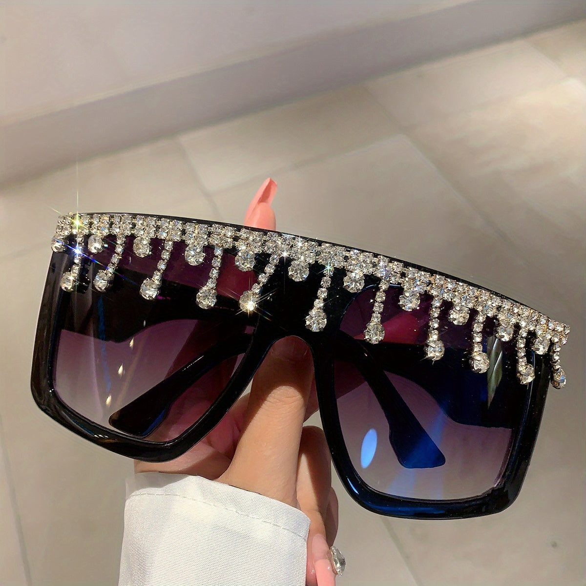 Y2K Rhinestone Oversized Square Sunglasses for Women Men