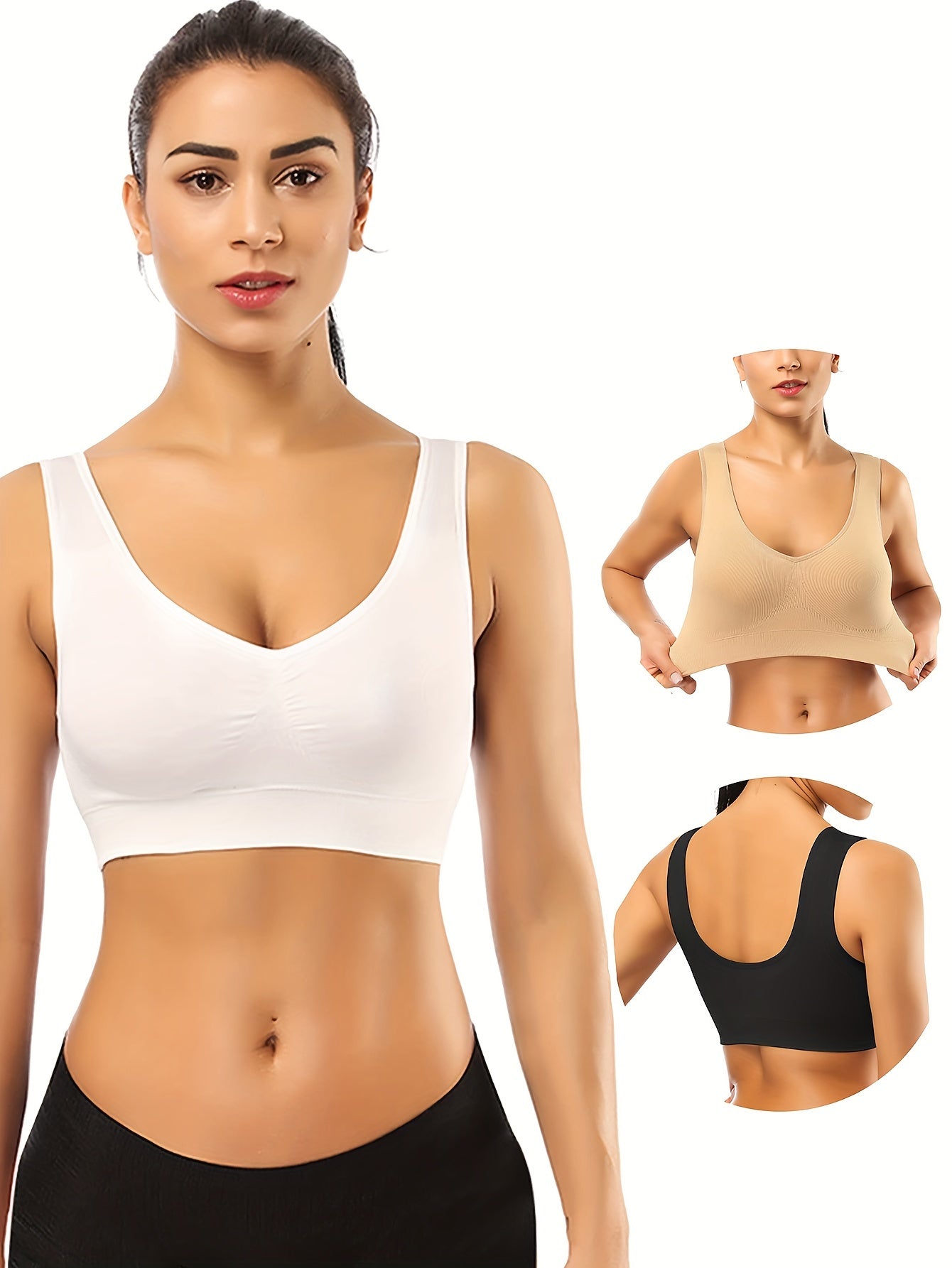 3 Pack Plus Size Sports Bra Set. Women's Plus V Neck Stretch Seamless