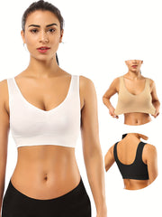 3 Pack Plus Size Sports Bra Set. Women's Plus V Neck Stretch Seamless