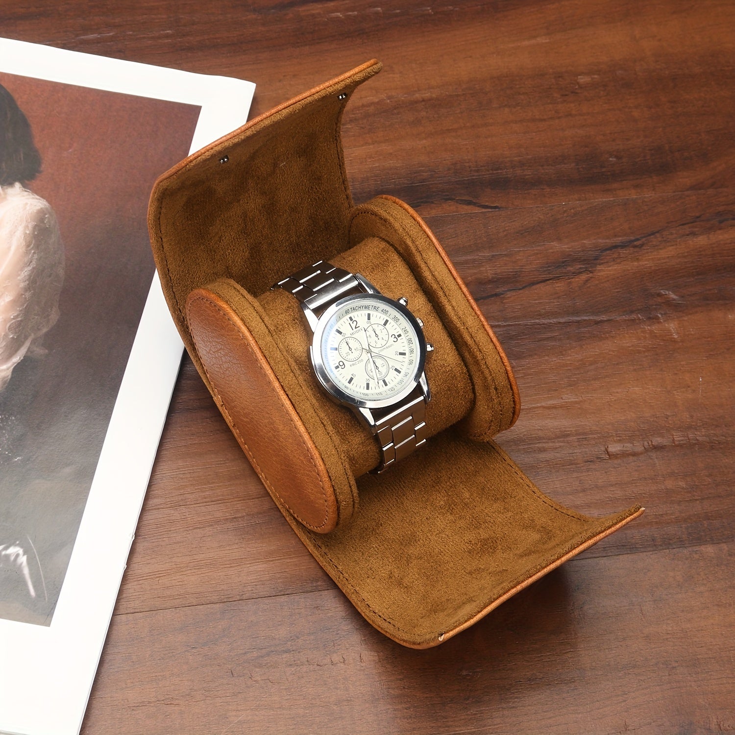 WESSLECO PU Leather Watch Storage Box Single Watch Case Holder
