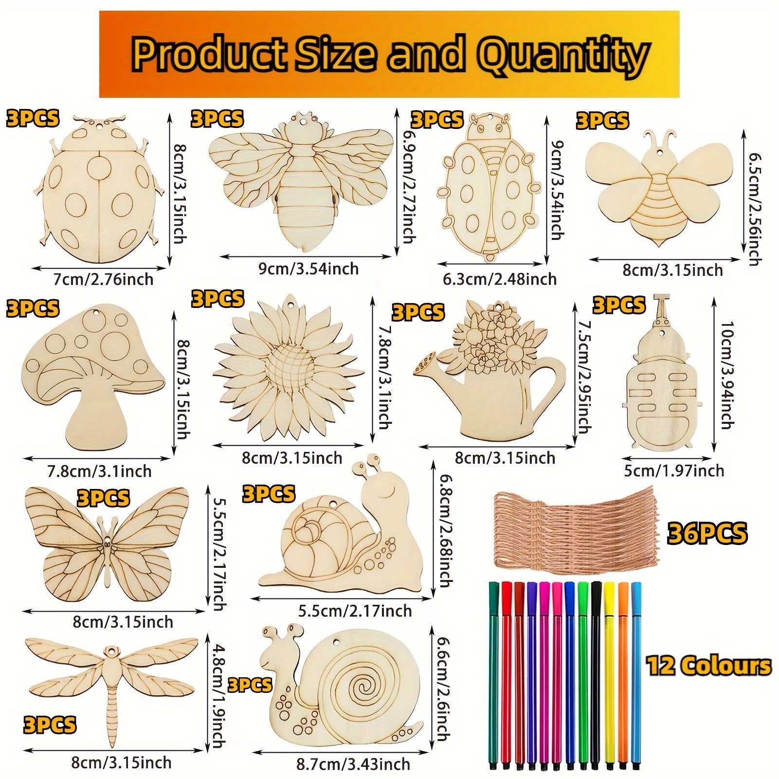 84pcs Kids Insect Wood Craft Kit with Markers for DIY Painting