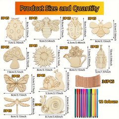 84pcs Kids Insect Wood Craft Kit with Markers for DIY Painting