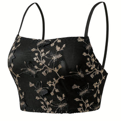 Retro Bralette Women's Plus Floral Embroidered Longline Bralette