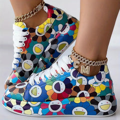 Women's Sunflower Print Lace-Up Platform Sneakers