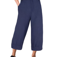 Button Front Cropped Pants for Women
