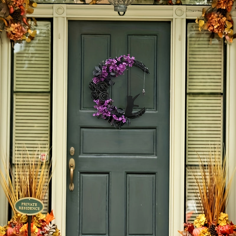Curved Moon Cat Garland Door Hanging Halloween Decoration