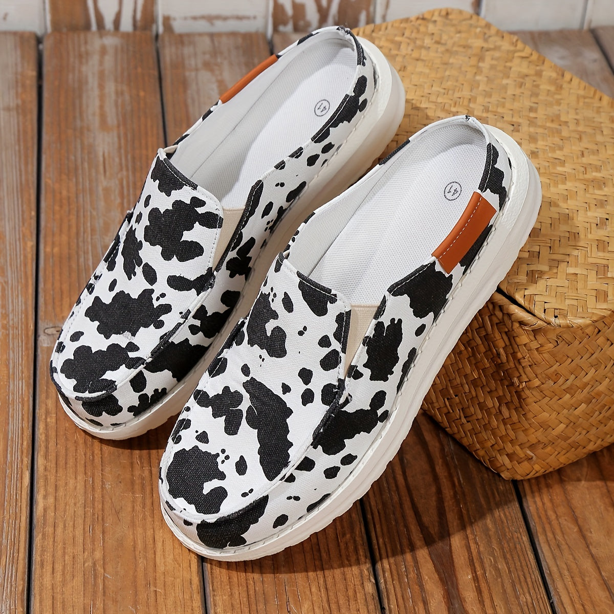 Men's Cow Print No Tie Slip On Loafers