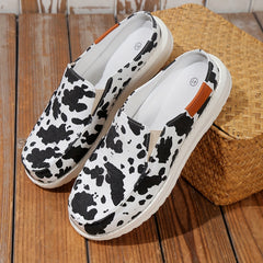 Men's Cow Print No Tie Slip On Loafers