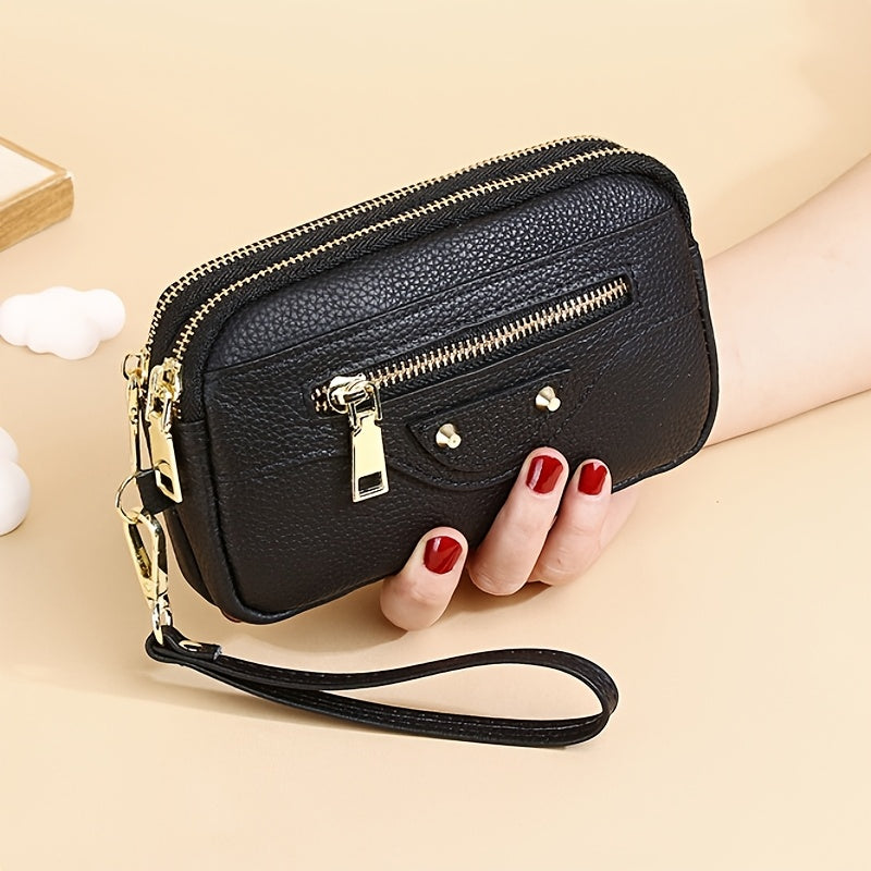 Leather Women's Long Wallet with Zipper Closure