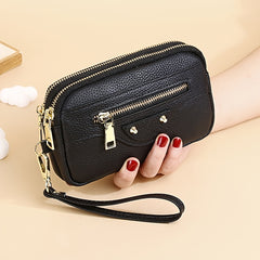 Leather Women's Long Wallet with Zipper Closure