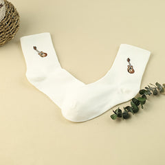 Cartoon Guitar Print Socks, Women's Mid Tube Stockings