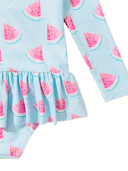 Watermelon Graphic Long Sleeve 1pc Swimsuit Girls Summer Clothes Gift