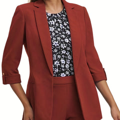 Solid Open Front Blazer Lapel 3 4 Sleeve Blazer For Office & Work