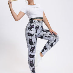 Cat Print High Waist Leggings Women's Plus High Stretch Casual Leggings