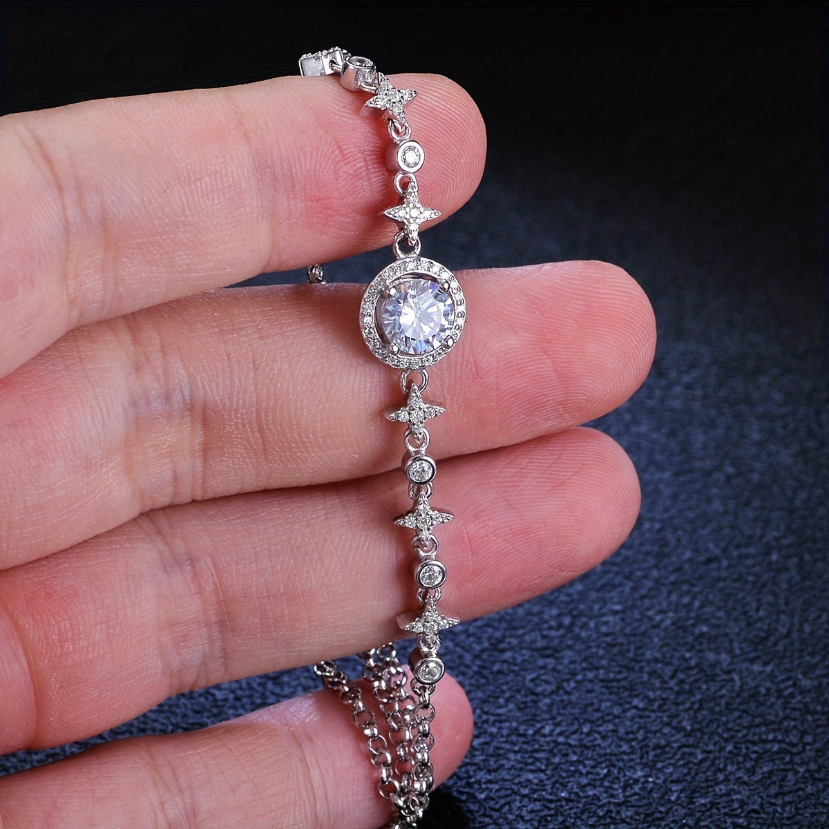 1Ct Classic Moissanite Star Round Bracelet S925 Silver Engagement Wedding Gift