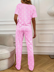 Letter Print Pajama Set Short Sleeve Top & Polka Dot Pants Sleepwear