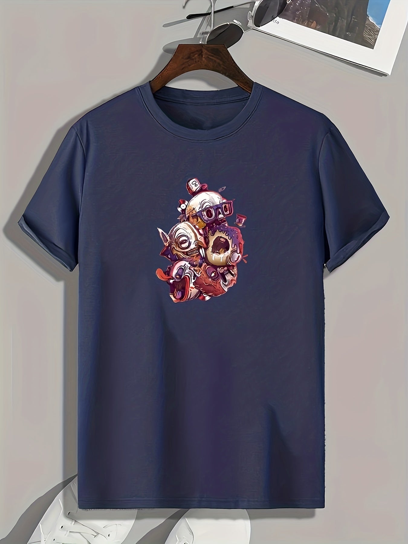 Funny Cartoon Print Men's Graphic T-shirt for Summer