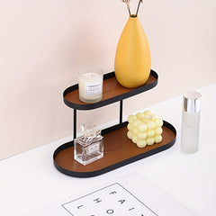 Iron Faux Leather Double Storage Rack Home Furnishings Storage Tray Entryway