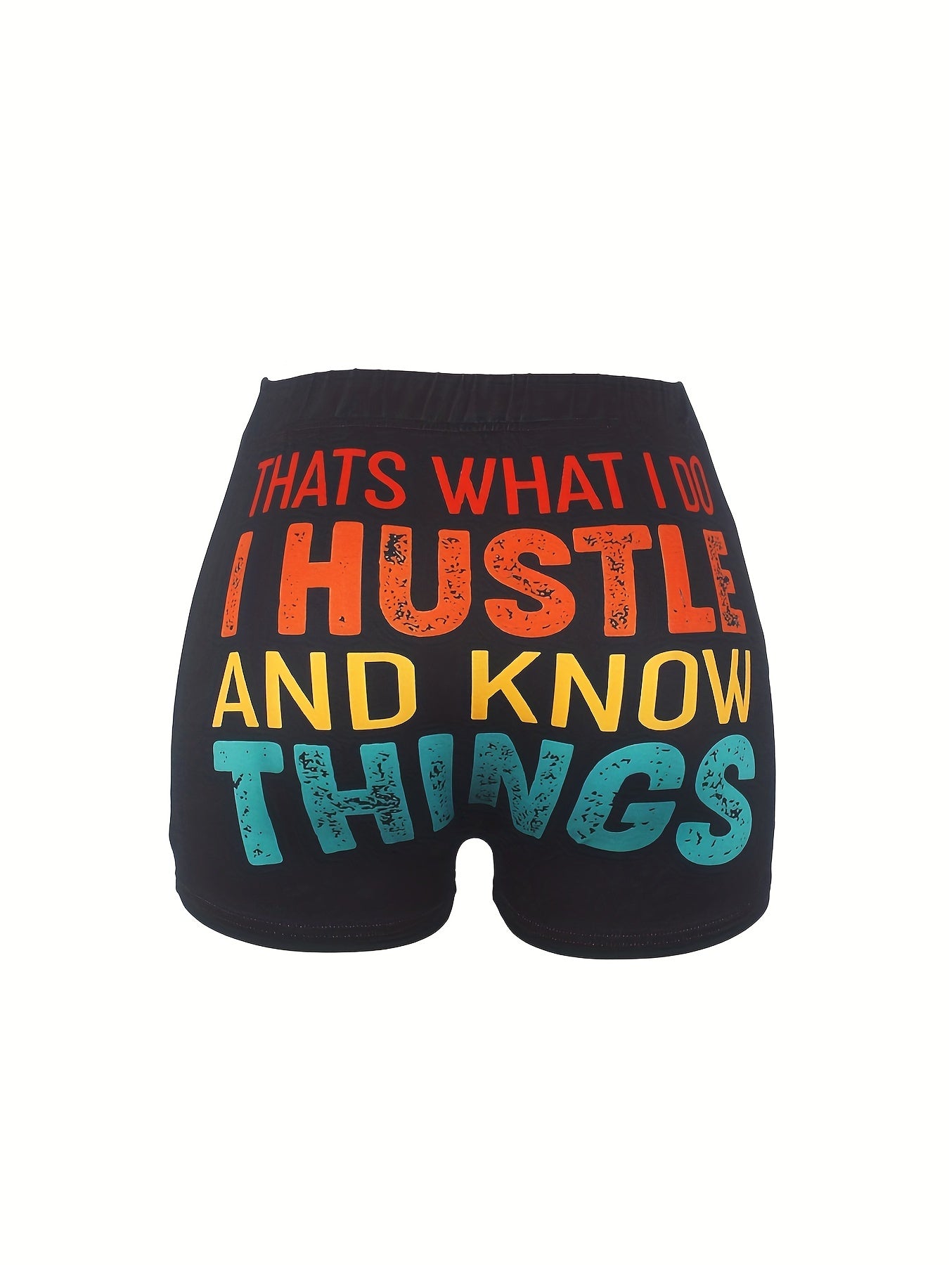 Colorblock Letter Print Skinny Shorts for Spring & Summer