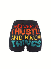 Colorblock Letter Print Skinny Shorts for Spring & Summer