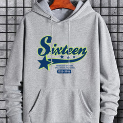 Men's Sixteen Print Hoodie Casual Breathable Drawstring Hooded Sweatshirt