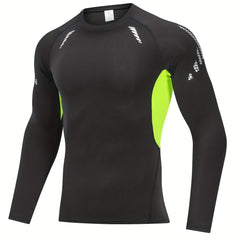 Men's Solid Compression Shirt High Stretch Crew Neck Top