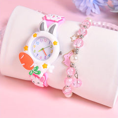 Kids' Rabbit Watch Set - Cartoon Rabbit Youngsters' Watch with Silicone Strap