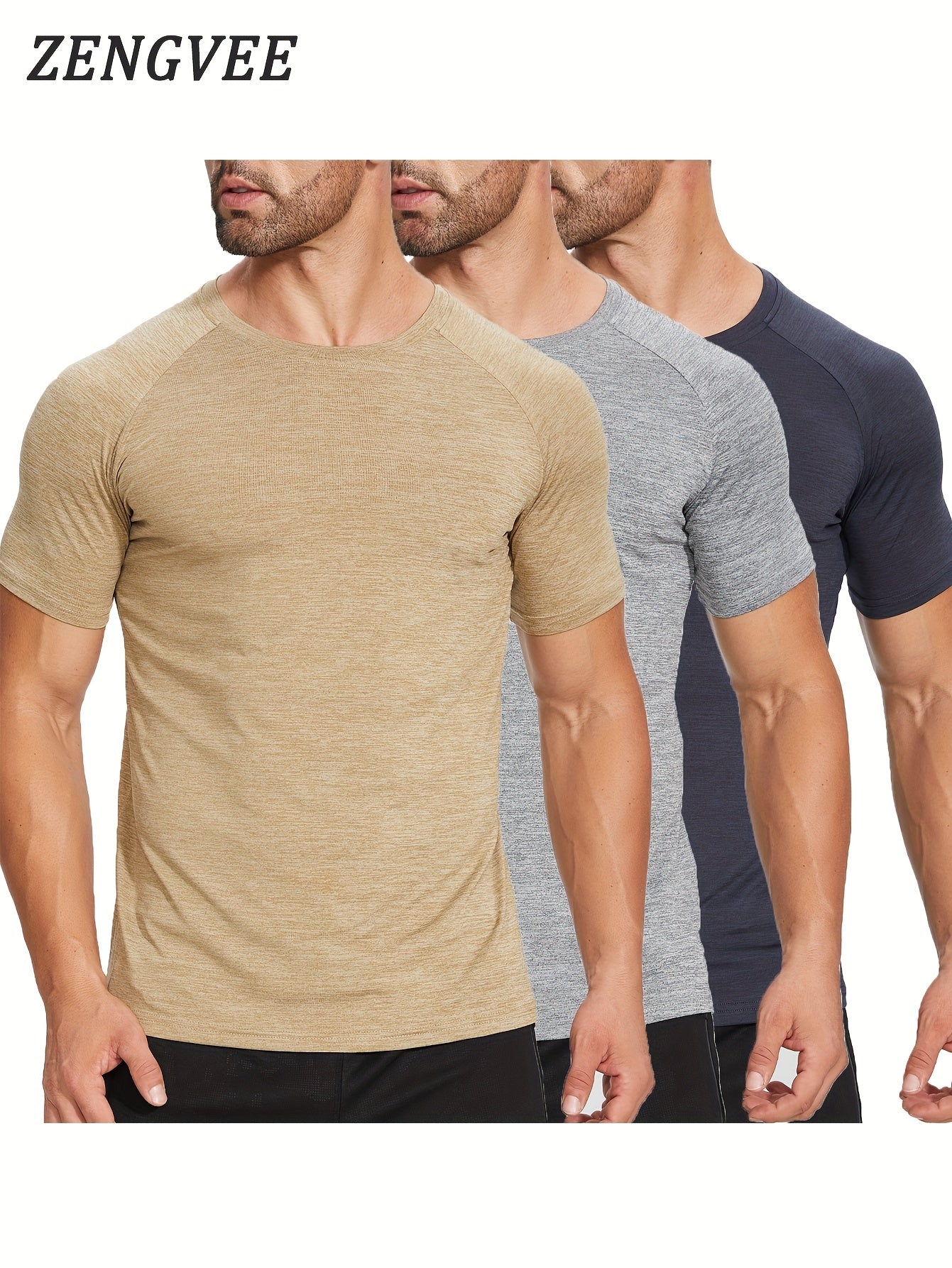 3 Pcs Men's Skinny Fit Sports T-shirts for Fitness Activities