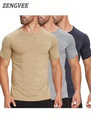 3 Pcs Men's Skinny Fit Sports T-shirts for Fitness Activities