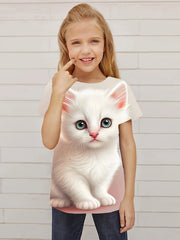Cat Graphic Short Sleeve T shirt for Girls