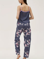 Floral Print Pajama Set V Neck Cami Top & Elastic Waistband Pants