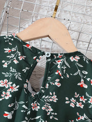 Girls Flower Print Dress with Waist Band - Summer Clothes