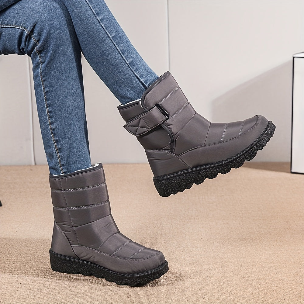 Women's Solid Platform Snow Boots Casual Plush Lined Hook & Loop Boots