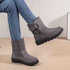 Women's Solid Platform Snow Boots Casual Plush Lined Hook & Loop Boots