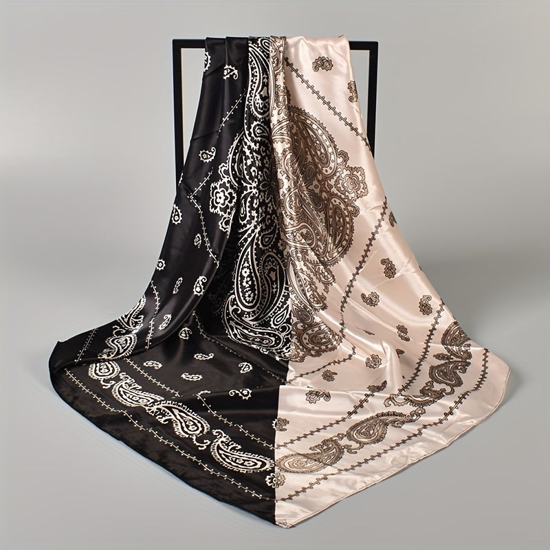 Vintage Paisley Print Satin Scarf Block Square Neckerchief Women Shawl