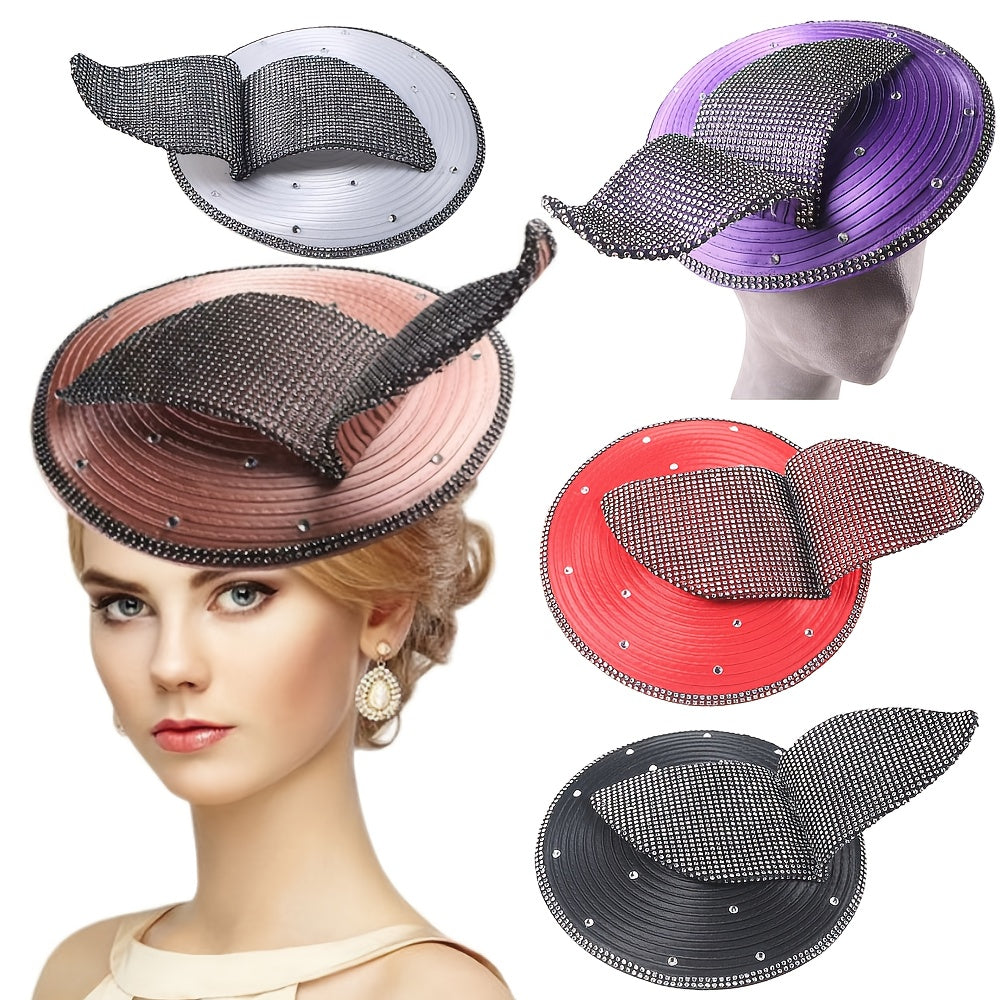 Vintage Rhinestone Leaf Fascinator Hat with Bowknot & Veil