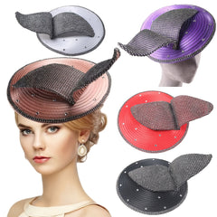 Vintage Rhinestone Leaf Fascinator Hat with Bowknot & Veil