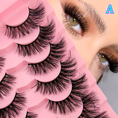 7 Pairs Fluffy Volumized Faux Mink Eyelashes - Cat Eye Look, 17mm