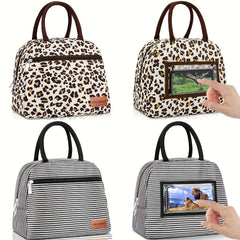BALORAY Insulated Lunch Bag Leopard Print Striped Pearl Aluminum Foil