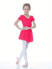 Girls Stretchy Short Sleeve Ballet Dress Leotard for Dance