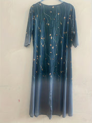 Floral & Ombre Print Half Sleeve Round Neck Dress With Pockets