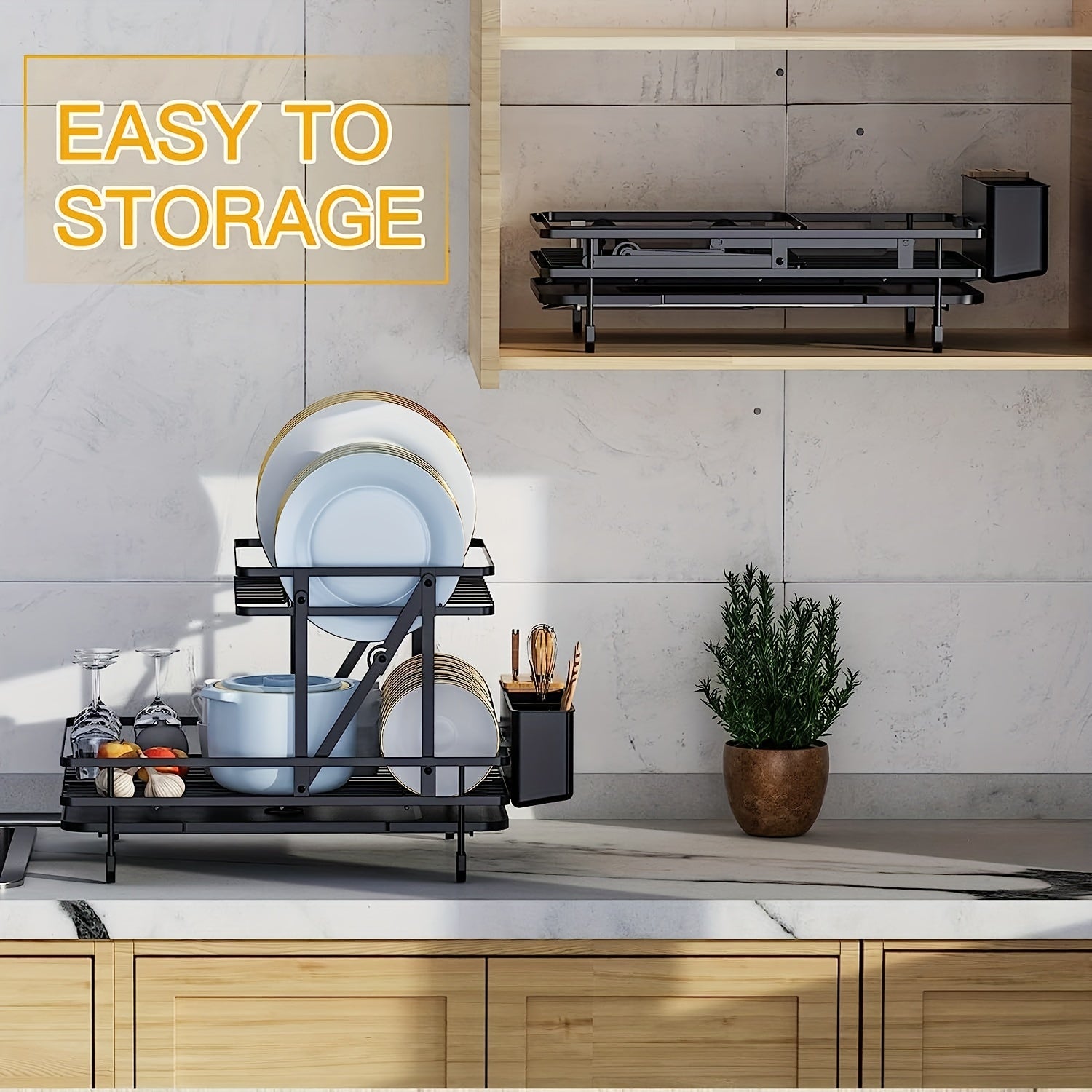 Foldable Dish Rack Double Layer Drain Basket Space-saving Kitchen Accessory