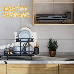 Foldable Dish Rack Double Layer Drain Basket Space-saving Kitchen Accessory
