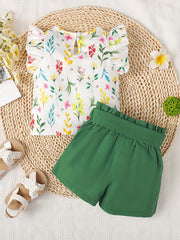 Baby Girl Floral Printed Blouse & Solid Shorts Set